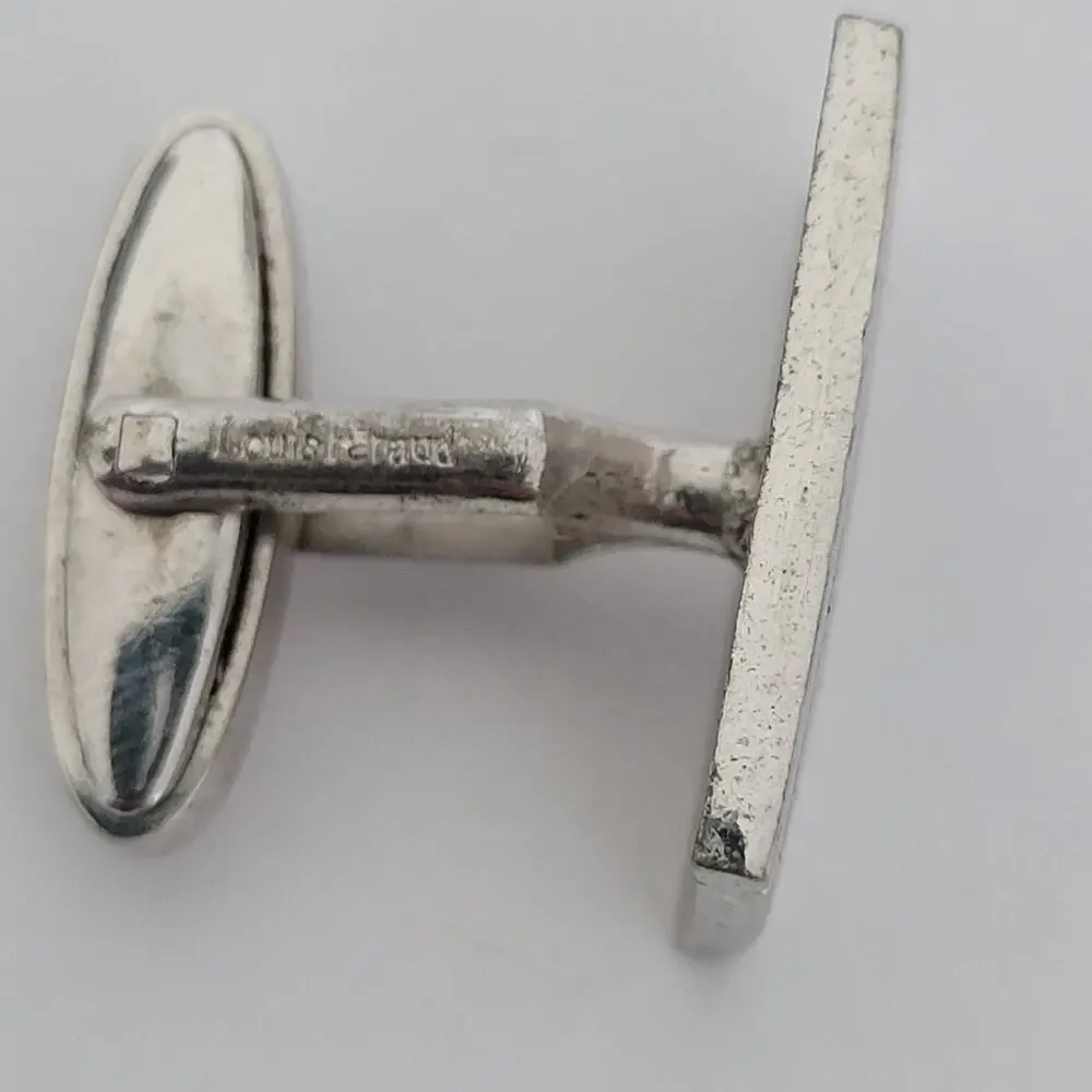 Louis Feraud LF Tie Pin Clip Cufflinks Set Silver Black Tone Designer Rectangle